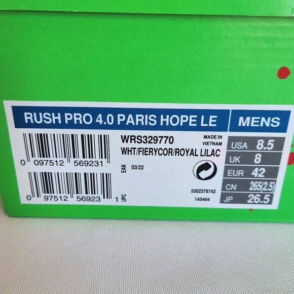 WILSON Rush Pro 4.0 Paris Hope Limited Edition - M8.5/W10 - NWOT - Picture 10 of 10